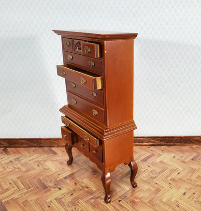 Dollhouse Highboy Dresser Queen Anne Victorian Walnut Finish 1:12 Scale Miniature Furniture