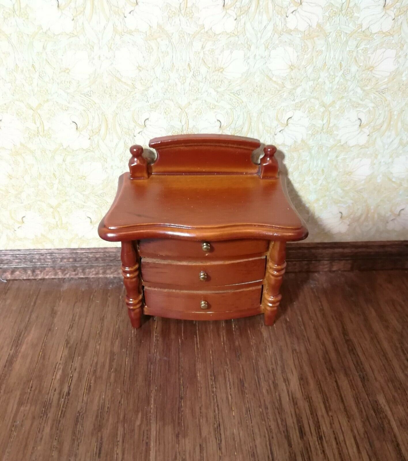 Dollhouse Miniature Night Stand Side Table 3 Drawers 1:12 Scale Walnut Finish