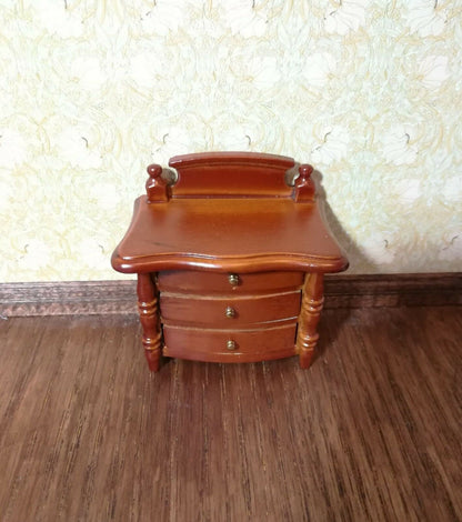 Dollhouse Miniature Night Stand Side Table 3 Drawers 1:12 Scale Walnut Finish