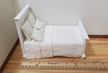 JBM Dollhouse Bed Farmhouse Country Style White 1:12 Miniature Furniture