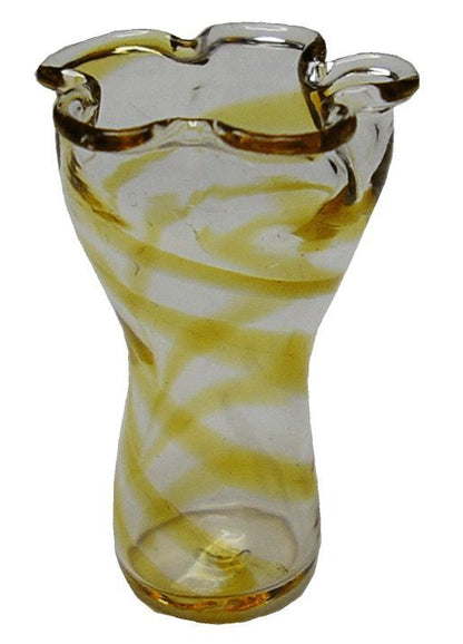 Dollhouse Amber Swirled Ruffled Vase 1:12 Scale Miniature Decoration Glass