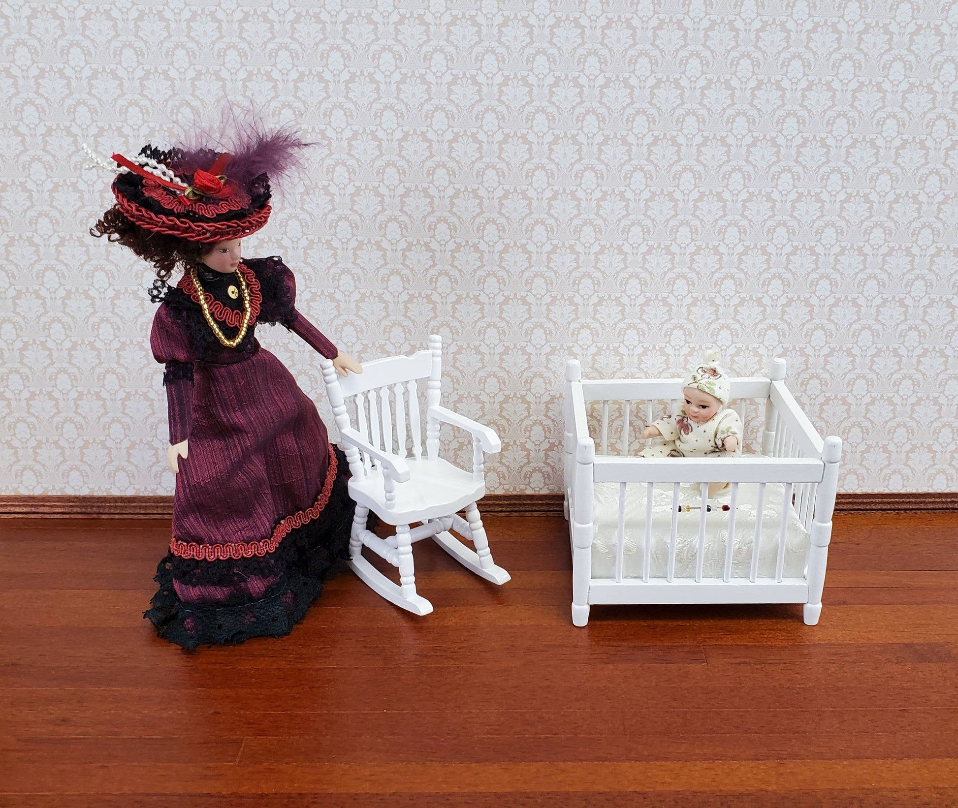 Dollhouse Miniature Rocking Chair White Wood 1:12 Scale Furniture
