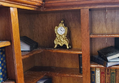 Dollhouse Mantle Clock Gold Fancy Victorian Style 1:12 Scale Miniature
