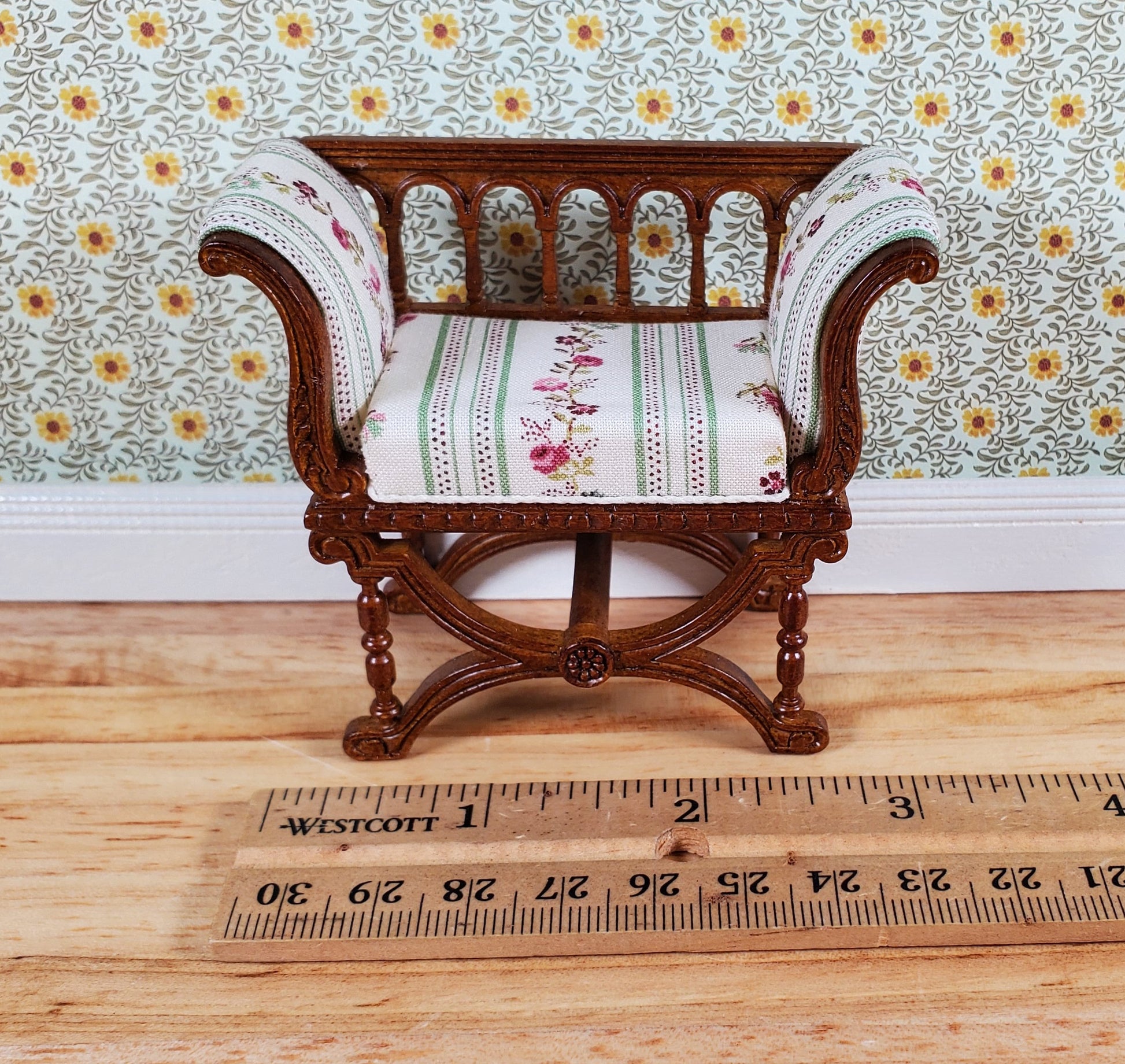 JBM Dollhouse Curule Bench Seat Chair Victorian 1:12 Scale Miniature Furniture