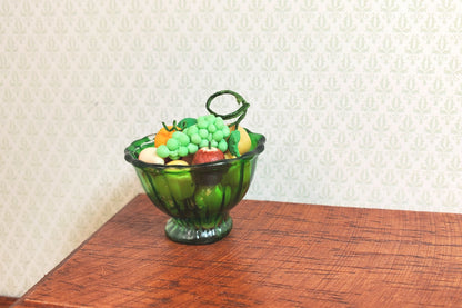 Dollhouse Crystal Green Glass Flared Footed Bowl 1:12 Scale Some Color Flaw