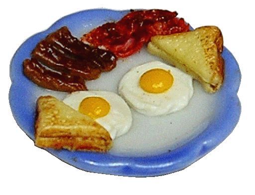 Dollhouse Eggs Bacon Sausage Toast on a Plate 1:12 Scale Miniature Food