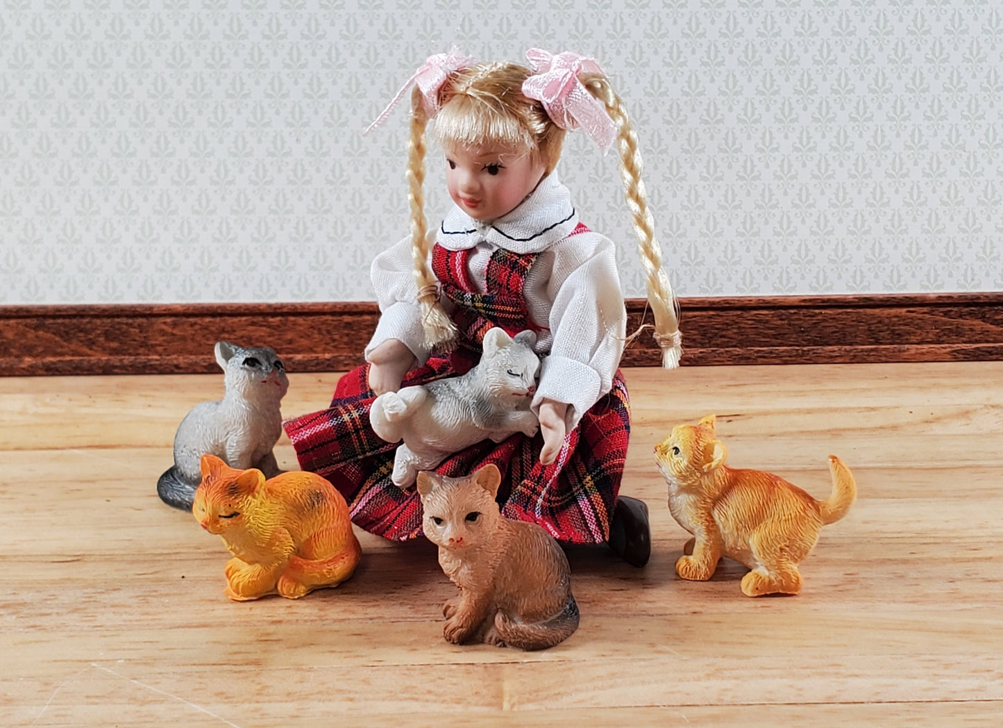 5 Dollhouse Cats Orange Gray Brown Kittens 1:12 Scale Miniature Pets Animals