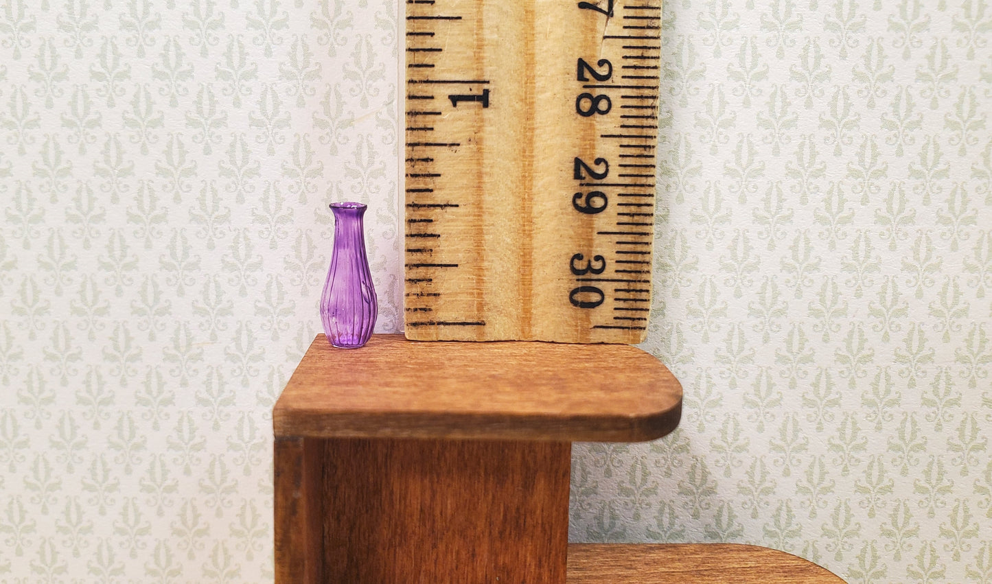 Dollhouse Ridged Purple Glass Bud Vase 1:12 Scale Miniature Flowers Decor