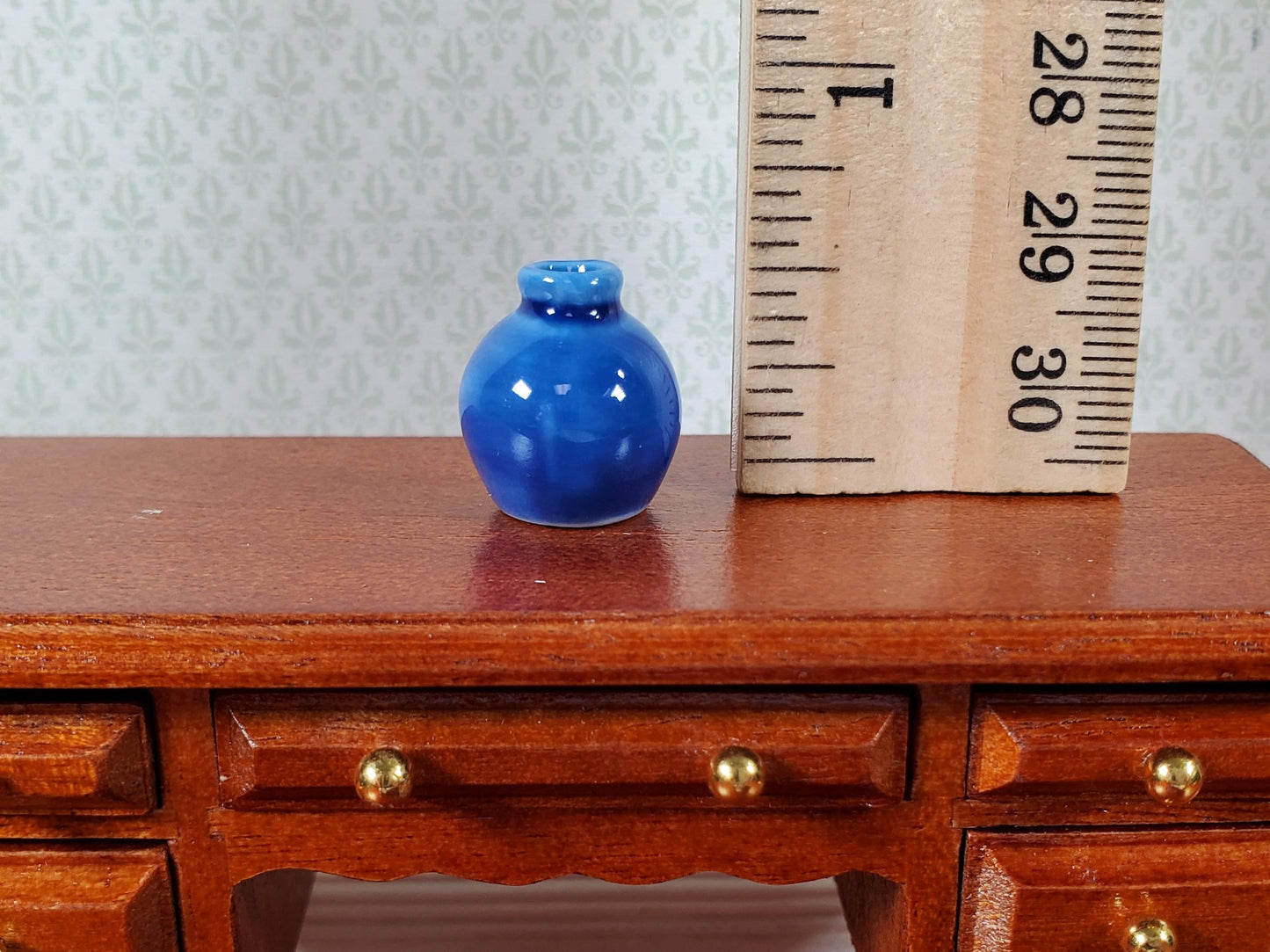 Dollhouse Small Dark Blue Round Ceramic Vase 1:12 Scale Miniature