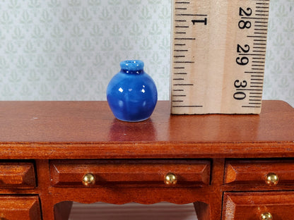 Dollhouse Small Dark Blue Round Ceramic Vase 1:12 Scale Miniature