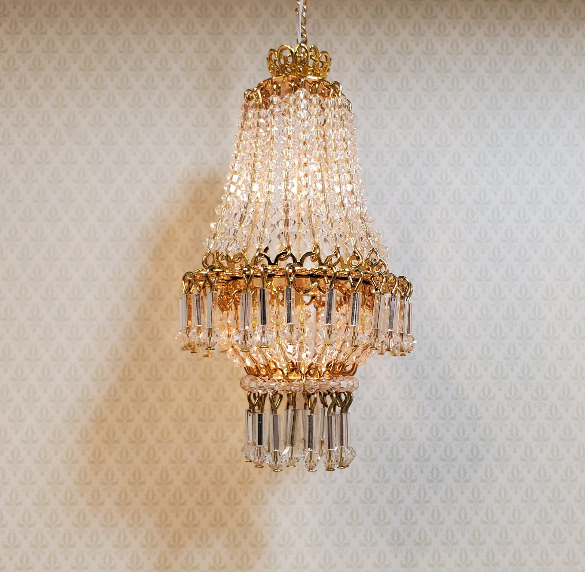 Dollhouse Crystal Chandelier "Chloe Deluxe" Real Glass 12 Volt 1:12 Scale