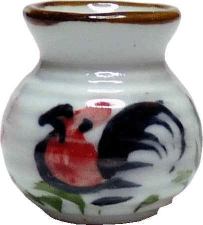 Dollhouse Rooster Design Ceramic Vase or Jar White 1:12 Scale Miniature