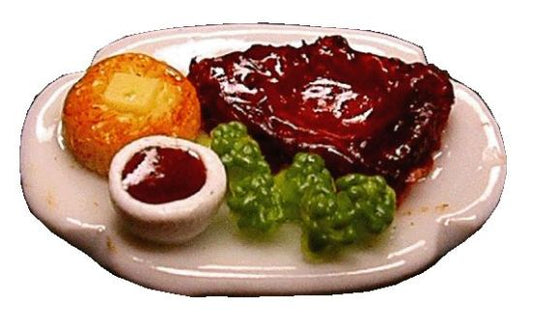 Dollhouse Steak Buttered Biscuit Brussel Sprouts 1:12 Scale Miniature Food