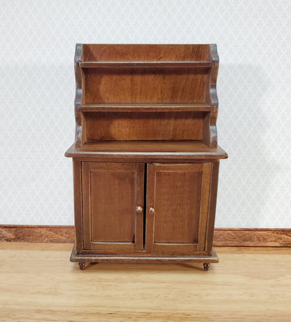 Dollhouse Tall Hutch Cabinet with Shelves Dark Walnut Finish 1:12 Scale Furniture