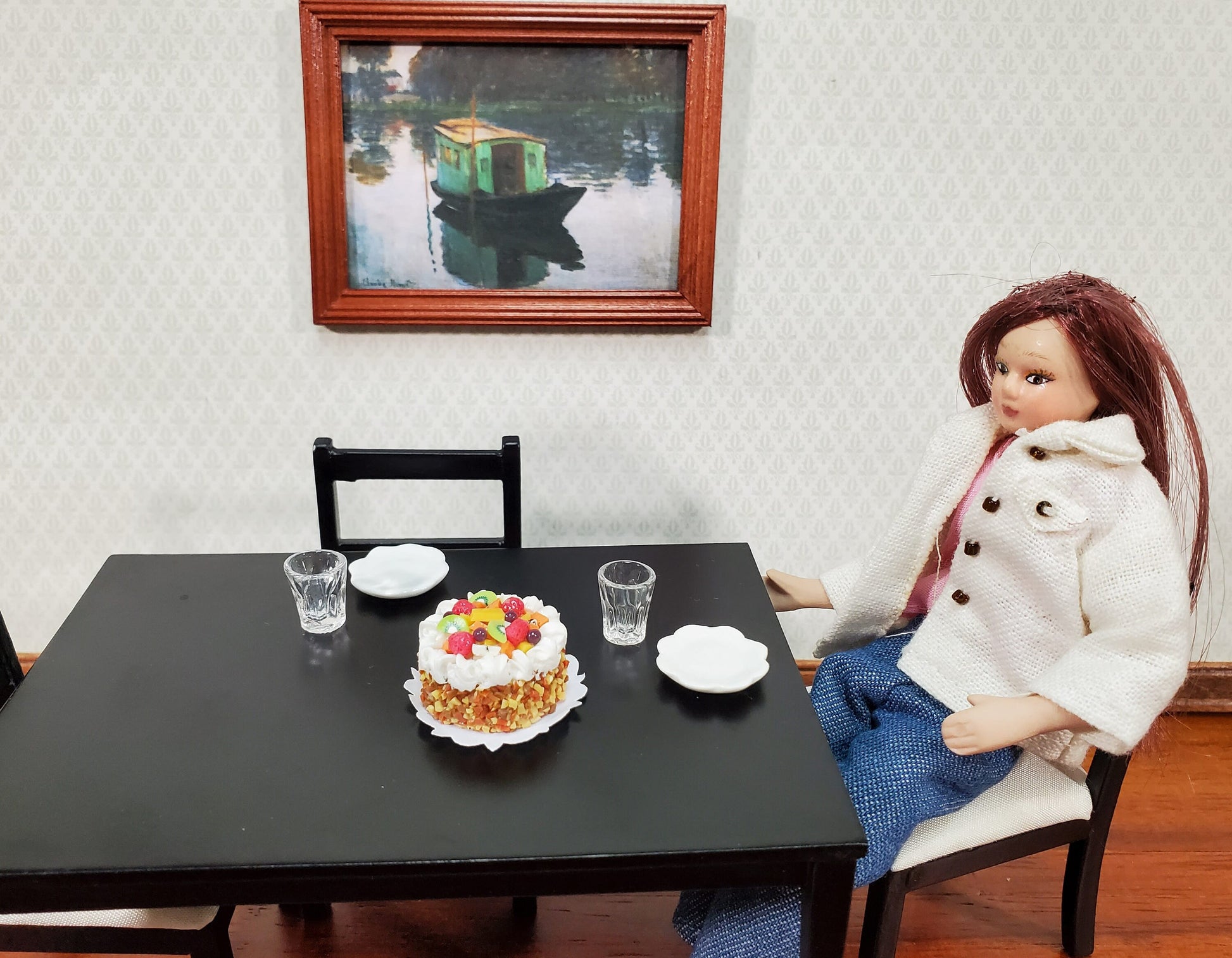 Dollhouse Cake Round with Fruit and Nuts 1:12 Scale Miniature Food Bakery