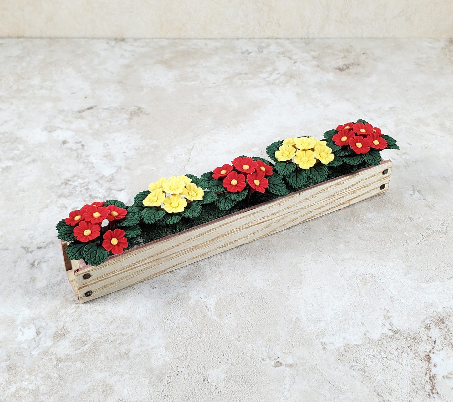 Dollhouse Red & Yellow Flowers in a 5.5" Window Box Planter 1:12 Scale Miniature