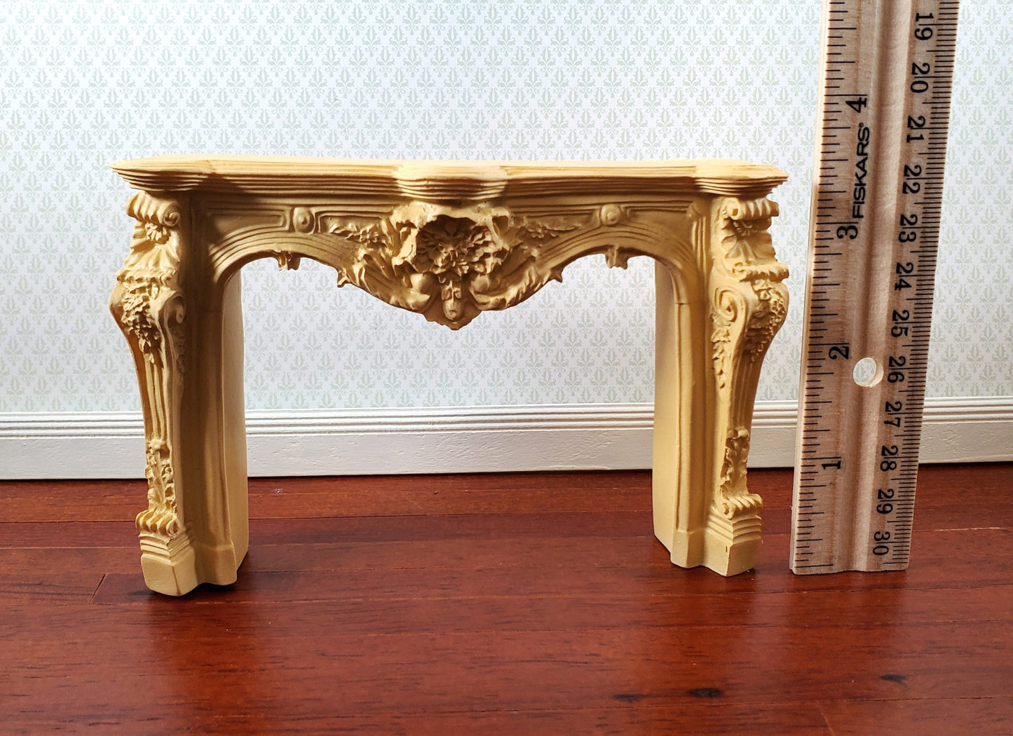 Dollhouse Fireplace Large Ornate Beige Dark Cream 1:12 Scale Miniature Furniture
