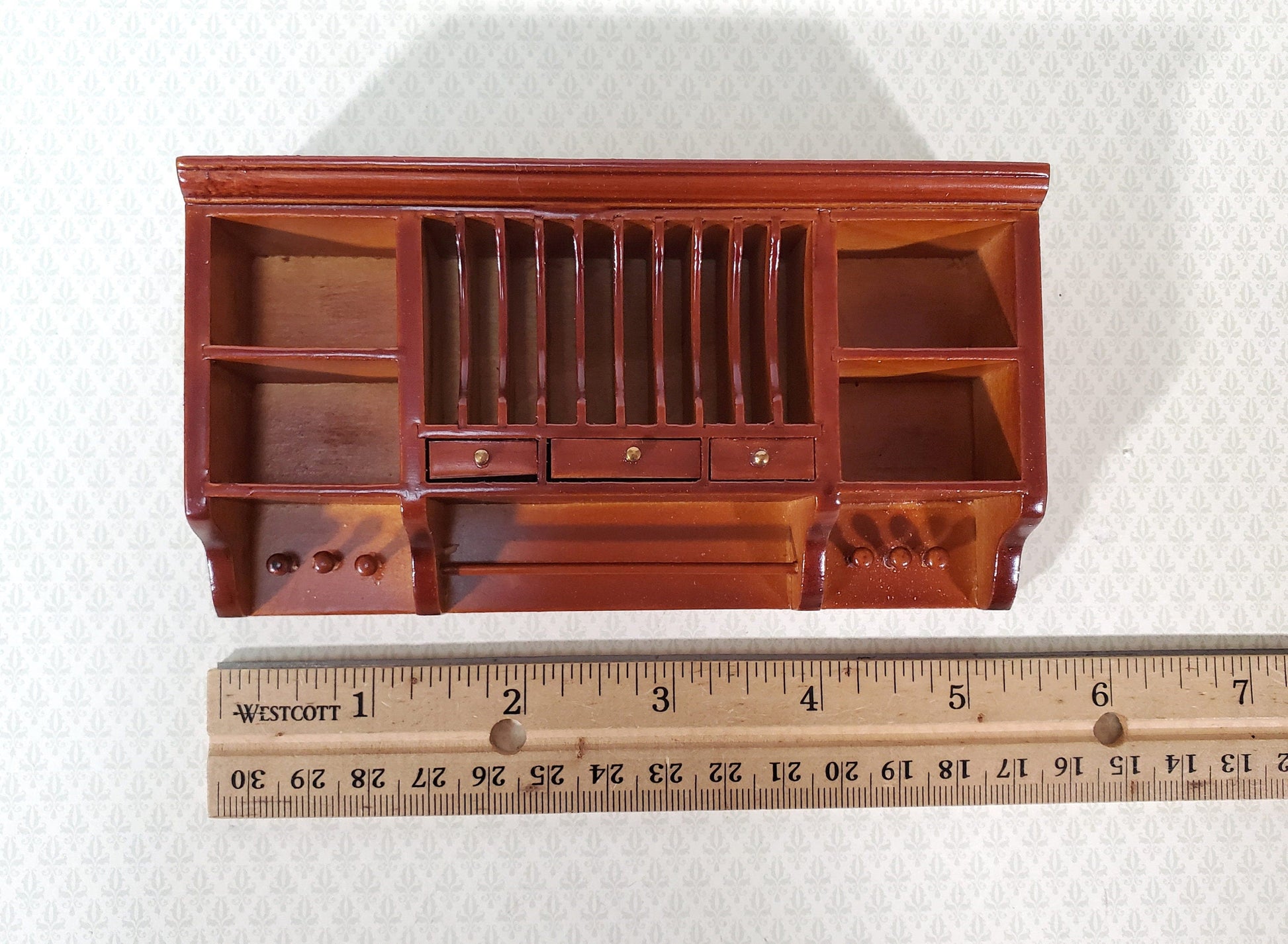 Dollhouse Plate Rack Shelf Kitchen Walnut with Drawers and Shelves 1:12 Scale Miniature