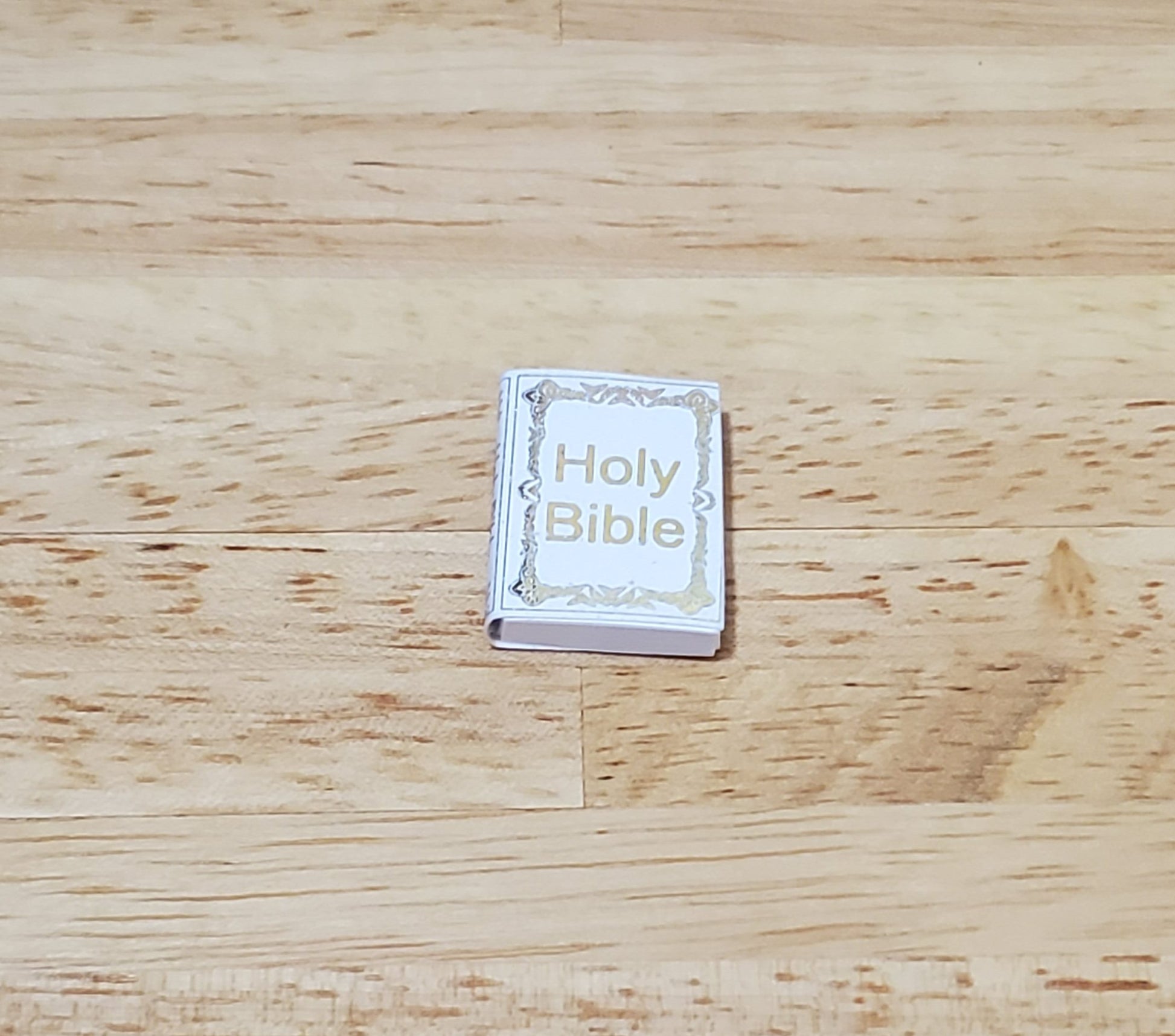 Dollhouse The Holy Bible Book White & Gold 1:12 Scale Miniature (blank inside)