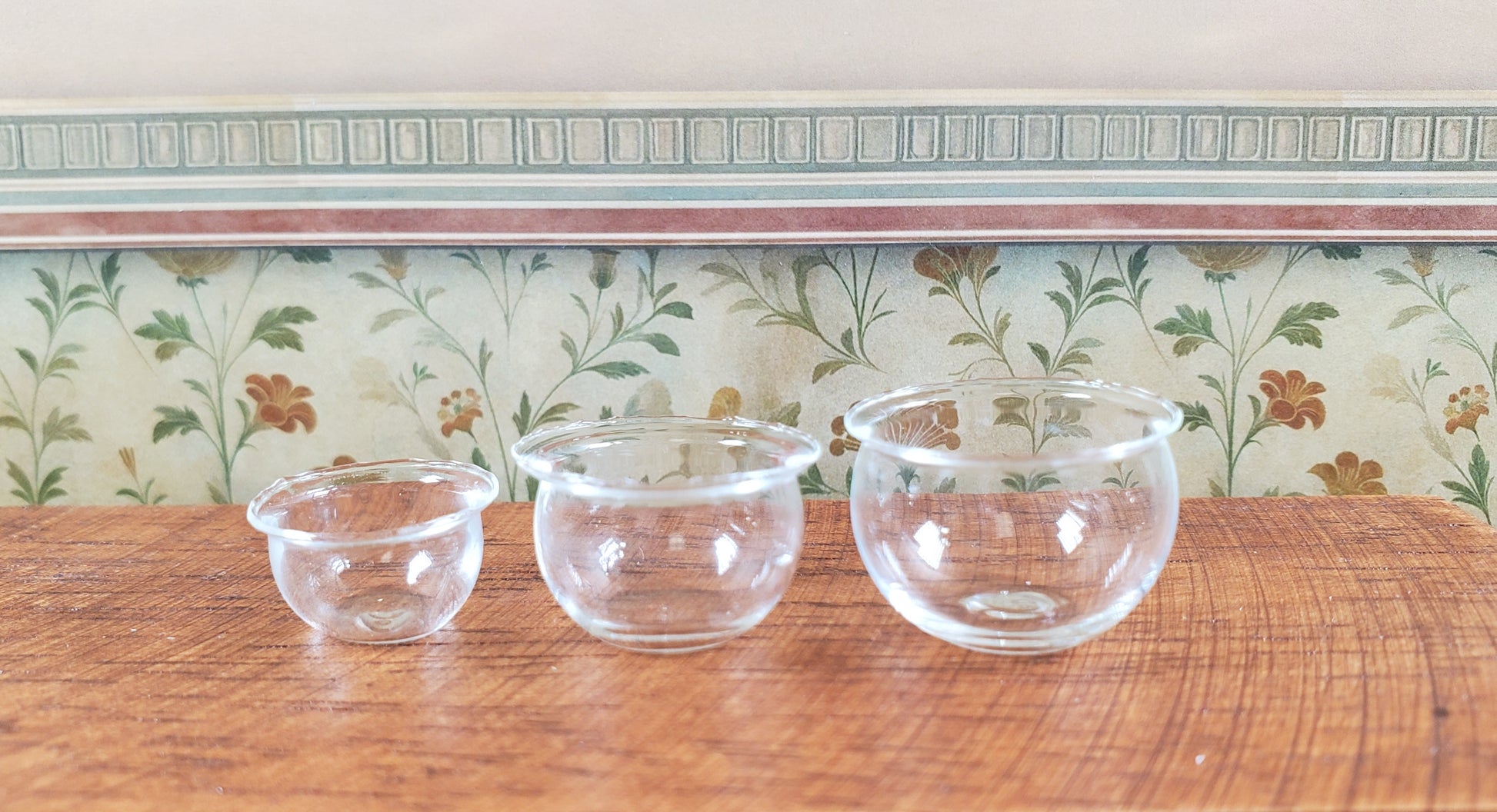 Dollhouse Clear Glass Nesting Bowls Set of 3 1:12 Scale Miniature Kitchen