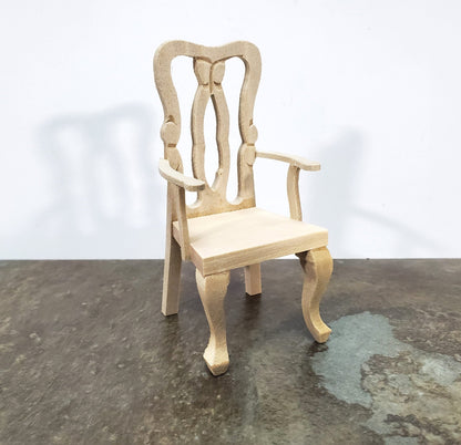 Dollhouse Arm Chair Dining or Side Chair Unpainted Wood 1:12 Scale Miniature Furniture