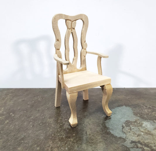 Dollhouse Arm Chair Dining or Side Chair Unpainted Wood 1:12 Scale Miniature Furniture