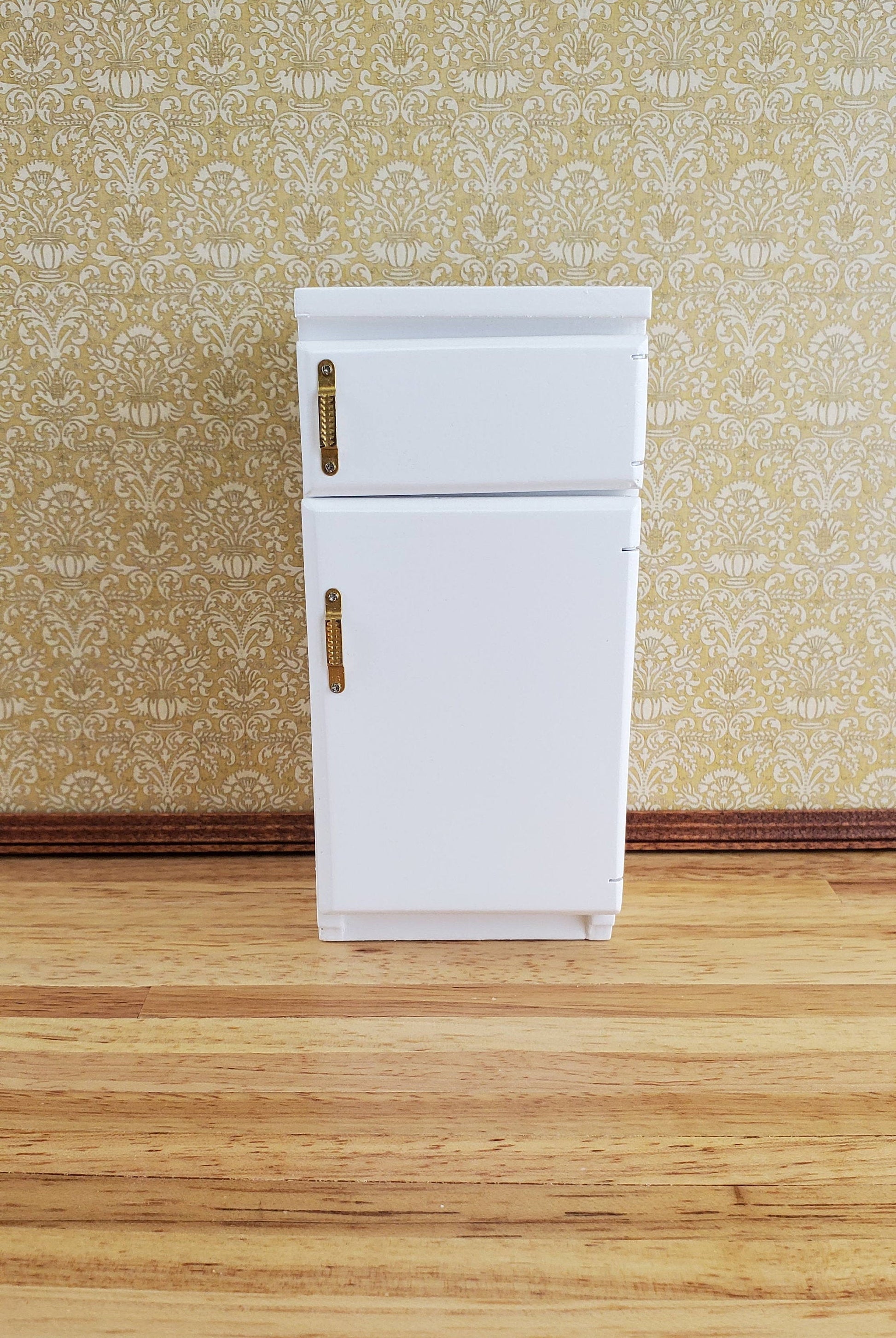 Dollhouse Miniature Fridge 2 Door Refrigerator White 1:12 Scale Wood Furniture