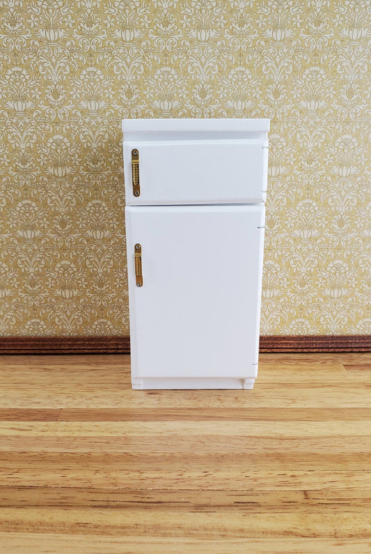 Dollhouse Miniature Fridge 2 Door Refrigerator White 1:12 Scale Wood Furniture