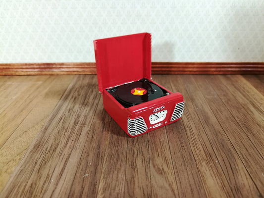 Dollhouse Miniature Turntable Record Player 1950s Style Red 1:12 Scale