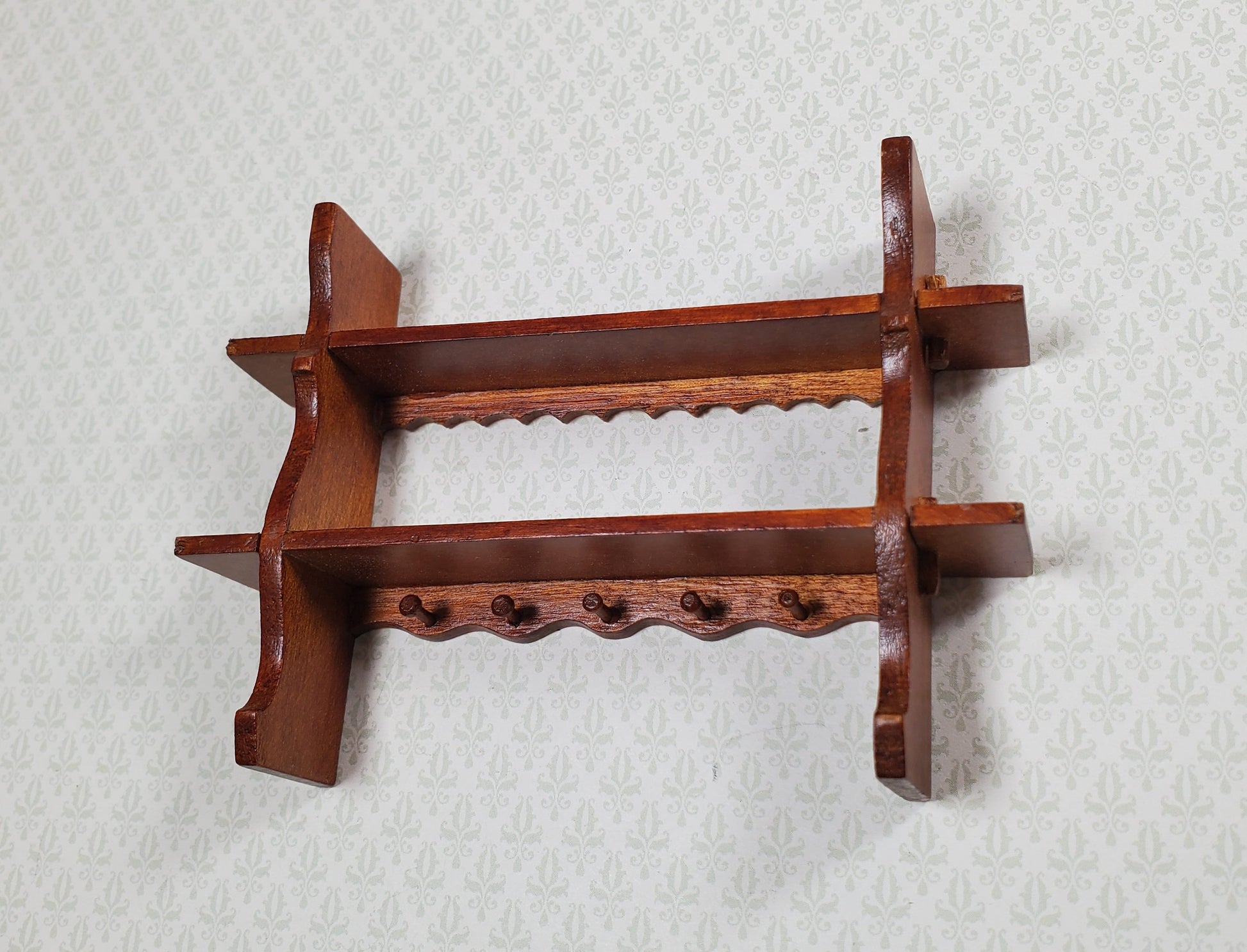 Dollhouse Shelf Kitchen with Pegs 1:12 Scale Miniature Walnut Finish