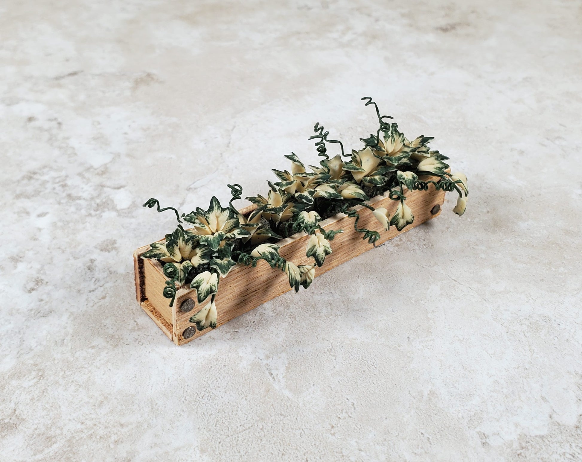 Dollhouse Ivy in a 3.25" Wooden Window Box Planter 1:12 Scale Miniature