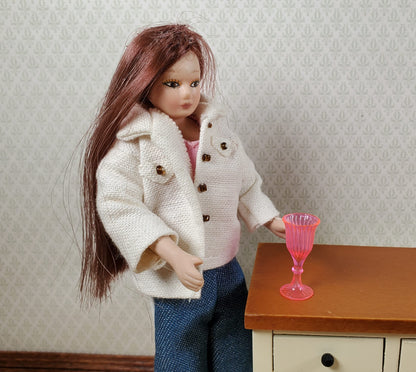 Dollhouse Fluorescent Pink Cut Glass Wine or Water Glass Tall 1:12 Scale