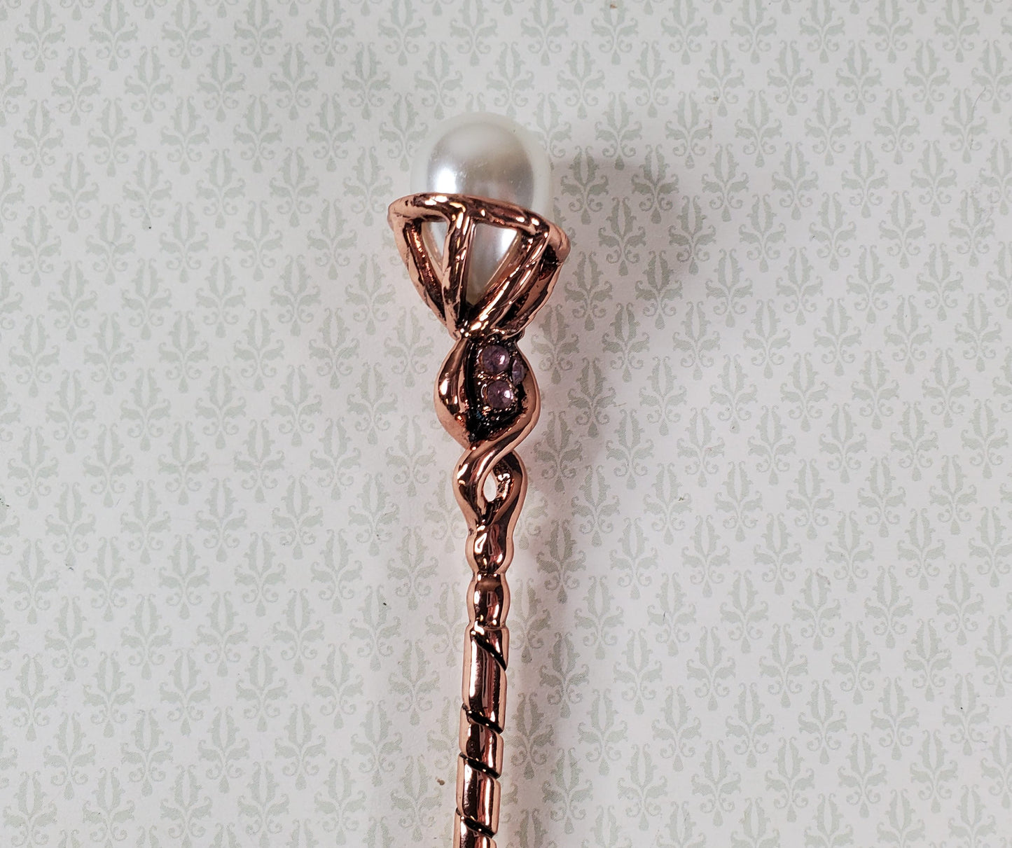 Miniature Wizard Staff Magic Metal Copper Finish 5 1/2" Tall Prop 1:12 Scale