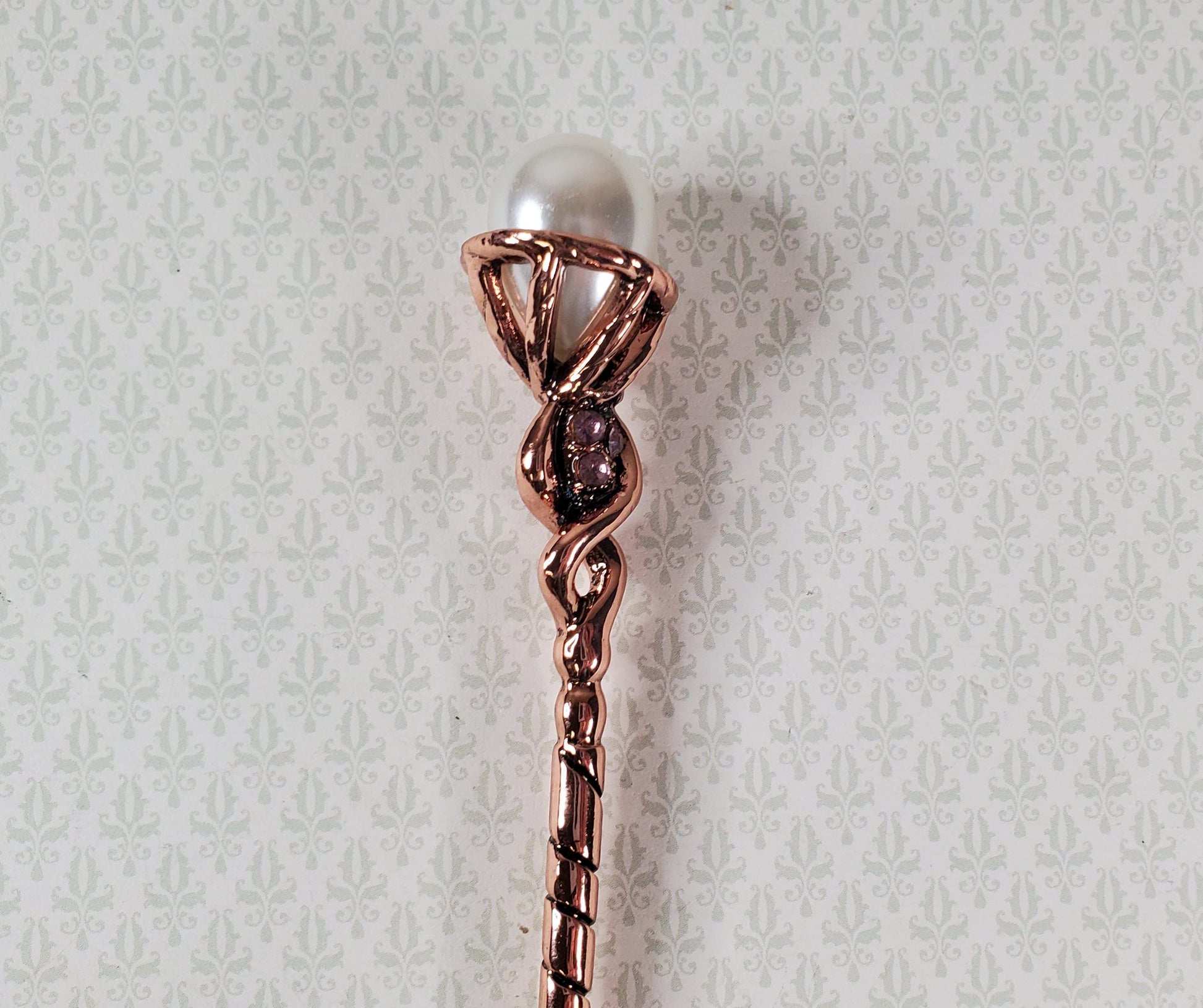 Miniature Wizard Staff Magic Metal Copper Finish 5 1/2" Tall Prop 1:12 Scale