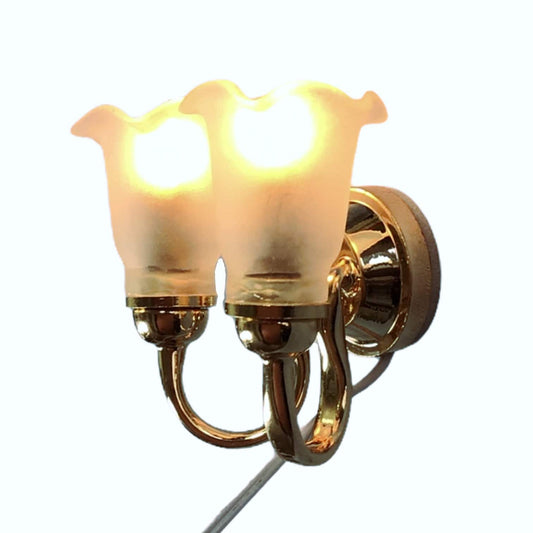 Dollhouse Double Tulip Sconce Flower Shade 12 Volt with Plug 1:12 Scale HW2673