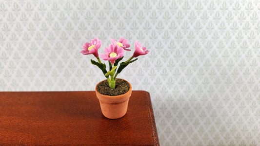 Dollhouse Potted Flowers Pink Daisy Plant 1:12 Scale Houseplant Garden in Terra Cotta Pot