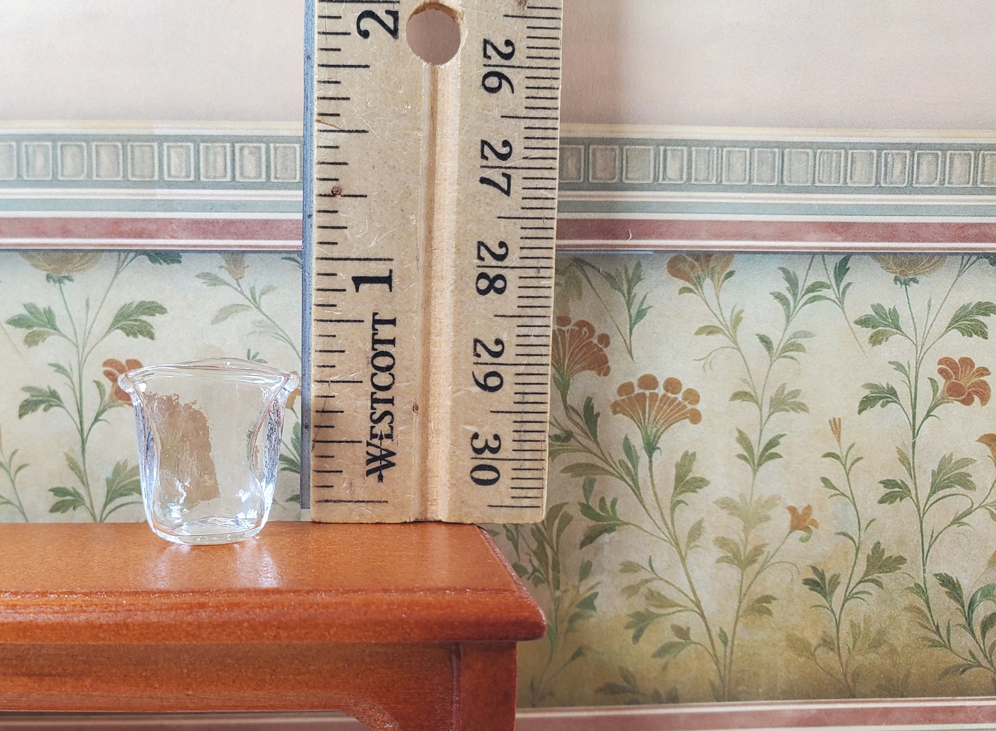 Dollhouse Crimped Narrow Vase Clear Glass 1:12 Scale Miniature