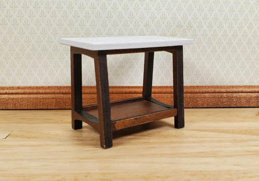 Dollhouse Small Side Table Faux Granite Top Wood 1:12 Scale Miniature
