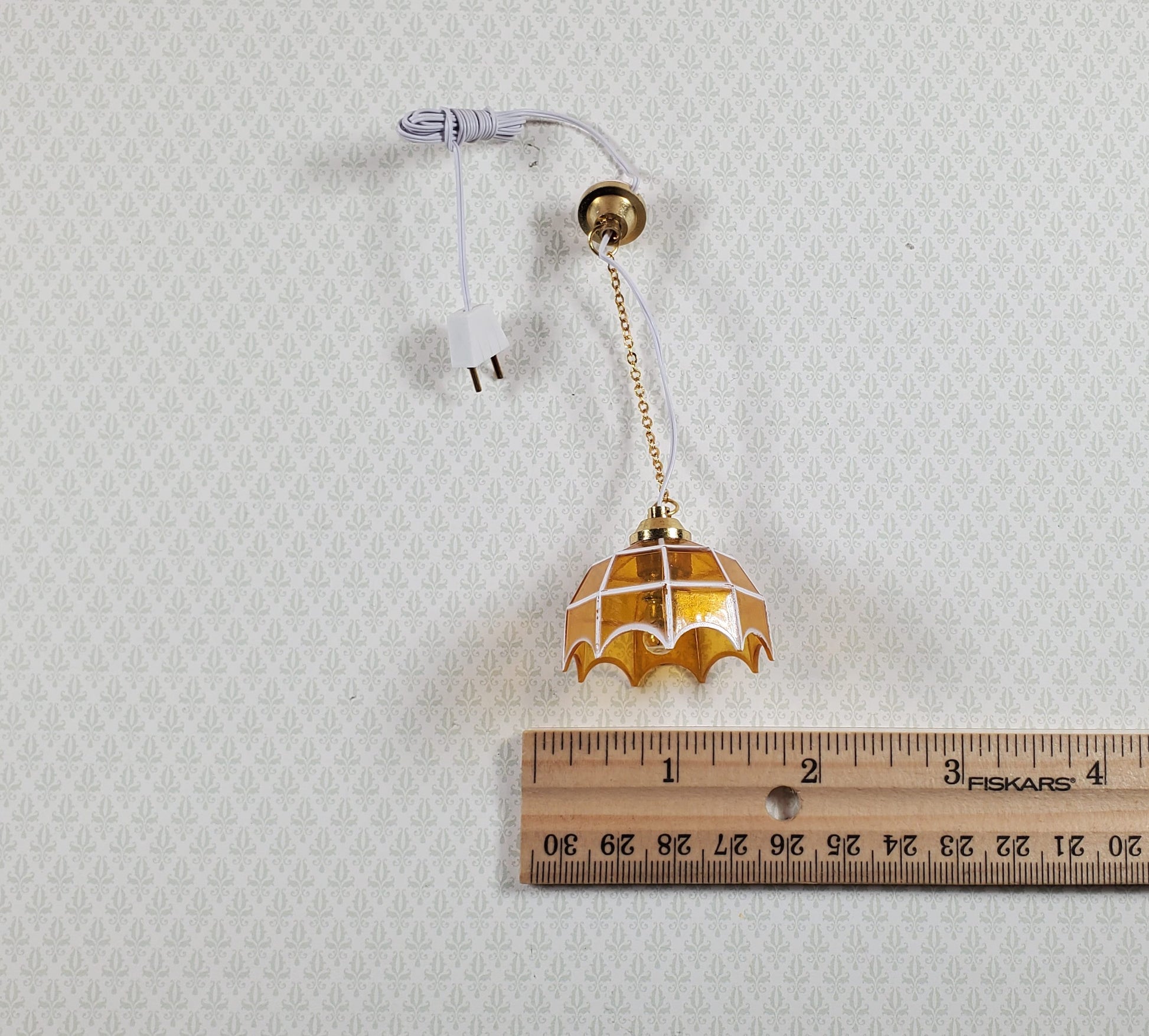 Dollhouse Retro Ceiling Light Amber Shade 1:12 Scale Miniature 12 Volt with Plug