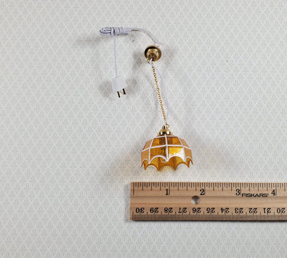 Dollhouse Retro Ceiling Light Amber Shade 1:12 Scale Miniature 12 Volt with Plug