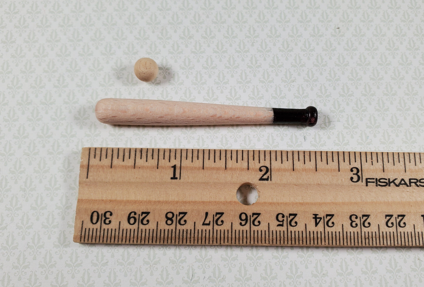 Dollhouse Wooden Baseball Bat with Wood Ball 1:12 Scale Miniature