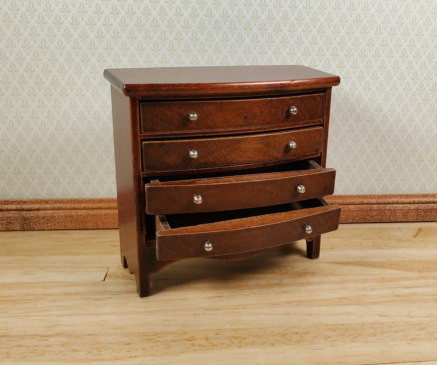 Dollhouse Dresser 4 Drawer Wood Walnut Finish 1:12 Scale Miniature Furniture