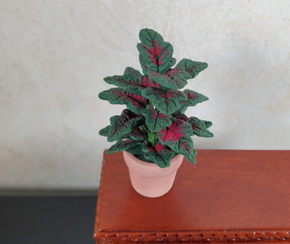 Dollhouse Large Tropical Houseplant Dark Green with Red Leaves 1:12 Scale