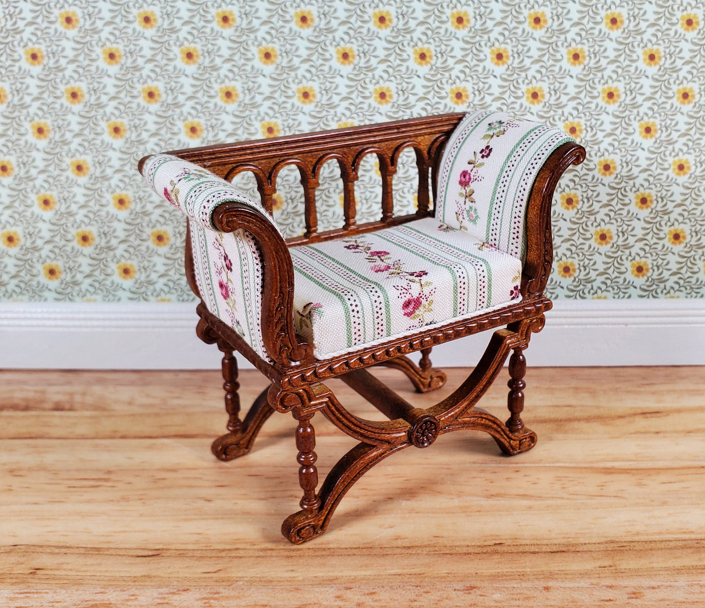 JBM Dollhouse Curule Bench Seat Chair Victorian 1:12 Scale Miniature Furniture