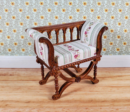 JBM Dollhouse Curule Bench Seat Chair Victorian 1:12 Scale Miniature Furniture