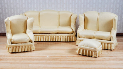 Dollhouse Living Room Set 4 pc Pale Yellow 1:12 Scale Miniature Furniture