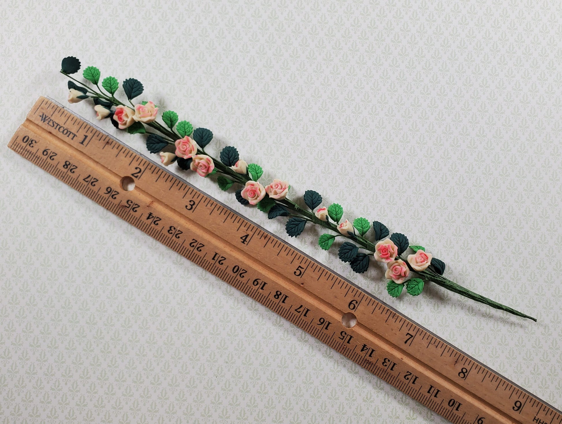 Dollhouse White & Pink Climbing Roses Vine 1:12 Scale Miniature Garden Flowers
