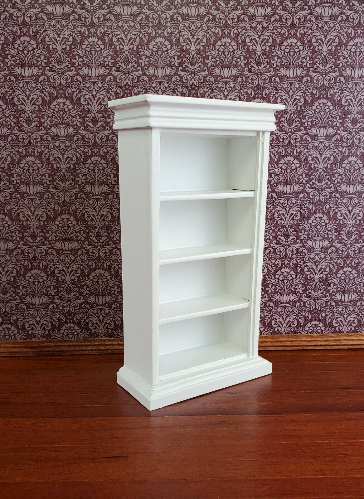 Dollhouse Miniature Bookcase 4 Shelves White Finish 1:12 Scale Furniture