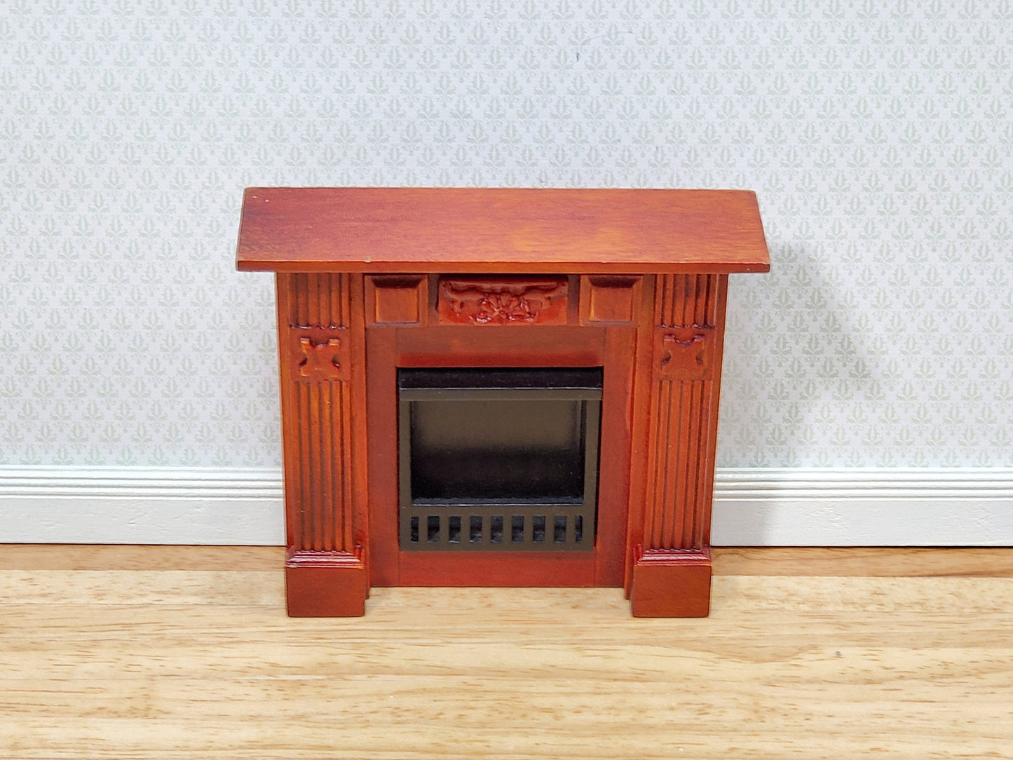 Dollhouse Small Fireplace Wood with a Mahogany Finish 1:12 Scale Furniture