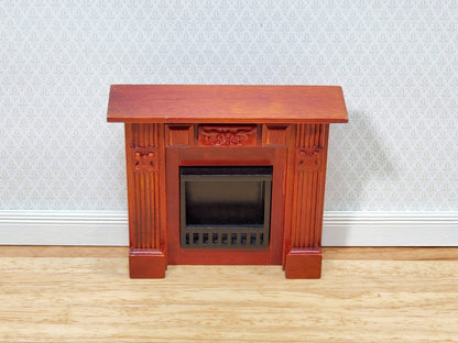 Dollhouse Small Fireplace Wood with a Mahogany Finish 1:12 Scale Furniture